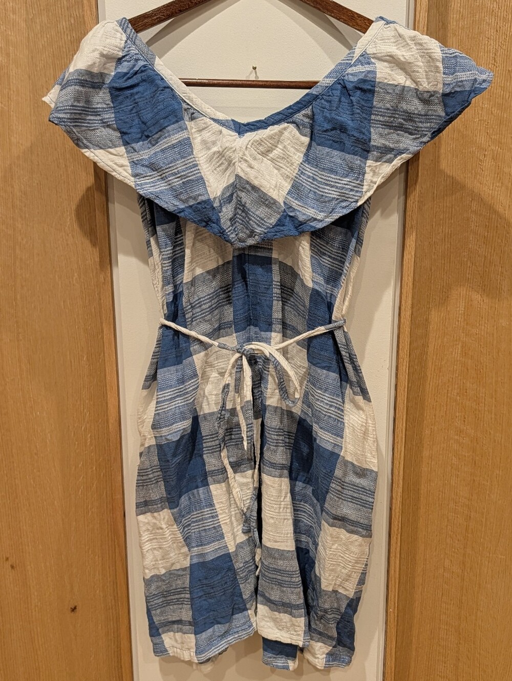 Ace & Jig Adriatic Dress XS Blue and White Off-Shoulder Checked Sundress